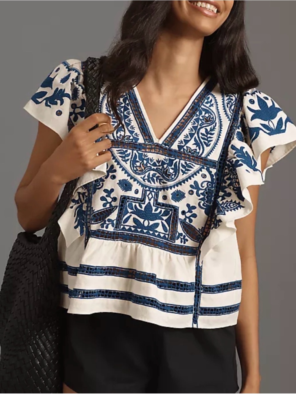 Forever That Girl flutter sleeve embroidered top